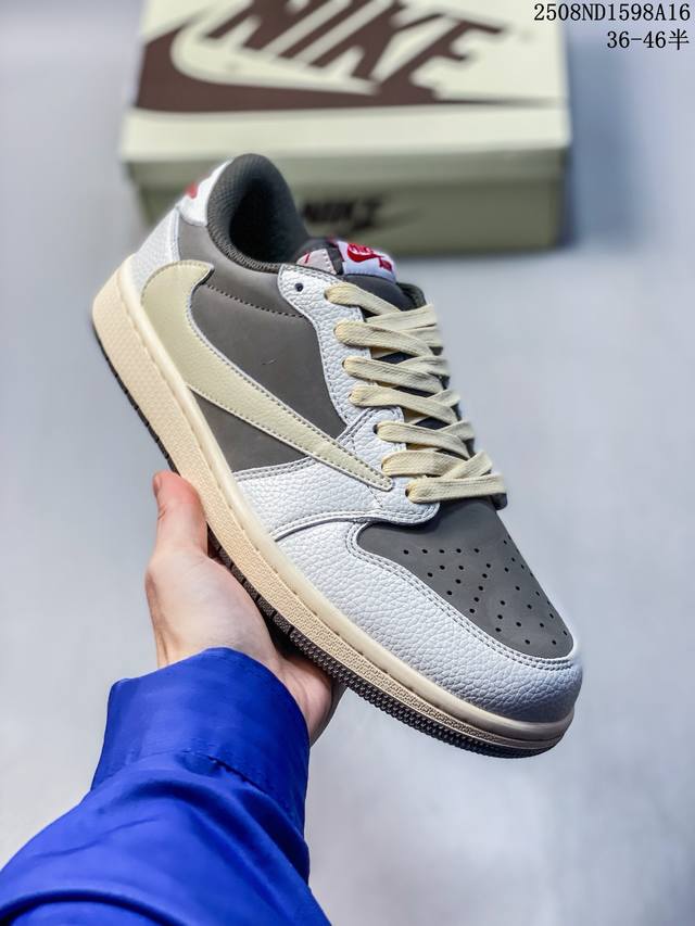 特价Aj1倒勾Travis Scott X Air Jordan 1 ” Reverse Mocha “ Aj1乔1 Ts 闪电 联名倒钩 低帮文化篮球鞋 完美