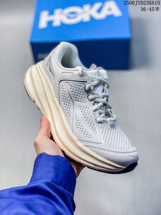 公司级Hoka M Clifton One9 轻量低帮户外越野跑鞋 户外山脉越野轻量运动跑鞋 鞋面用轻的无缝架构 鞋带用了弹性不易松脱的扁宽弹性鞋带 轻薄的Tp