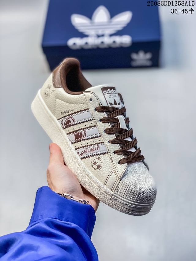 海外爆款限量发售！高端定制Adidas贝壳头 “Labubu联名-白棕”大眼印花效果 高端定制 低帮休闲板鞋 定制鞋盒 大厂纯原品质出货 超高清洁度 皮料切割干