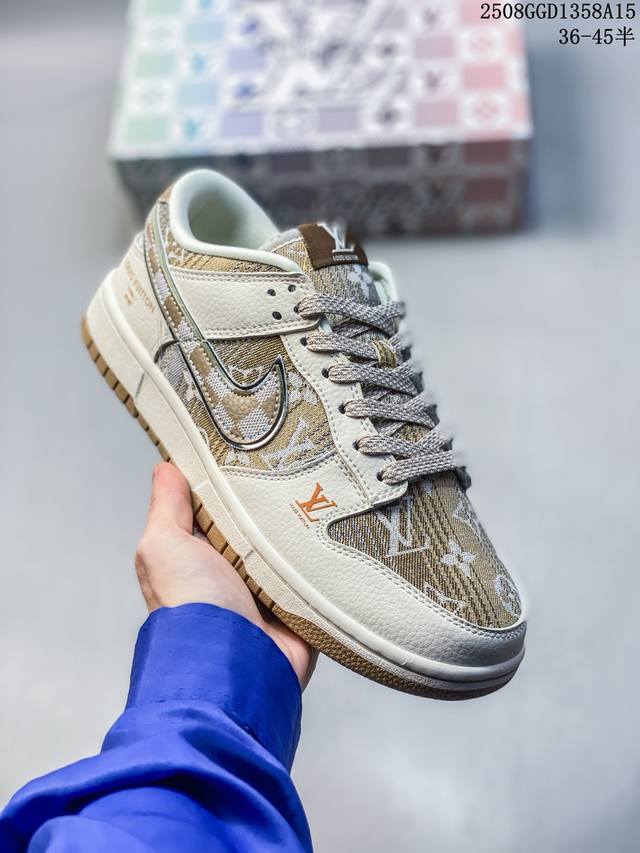海外爆款限量发售！高端定制Nike Sb Dunk Low “路易威登Lv联名---米白黄帆布印花” 高端定制 低帮休闲板鞋 定制鞋盒 大厂纯原品质出货 超高清
