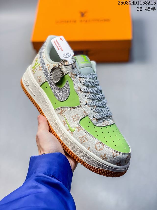 海外限量发售！公司级Nike Air Force 1 '07 Low “Lv联名 苹果绿银勾”空军一号 低帮 运动鞋 休闲鞋 折边针车 工艺难度大 原楦头原纸板