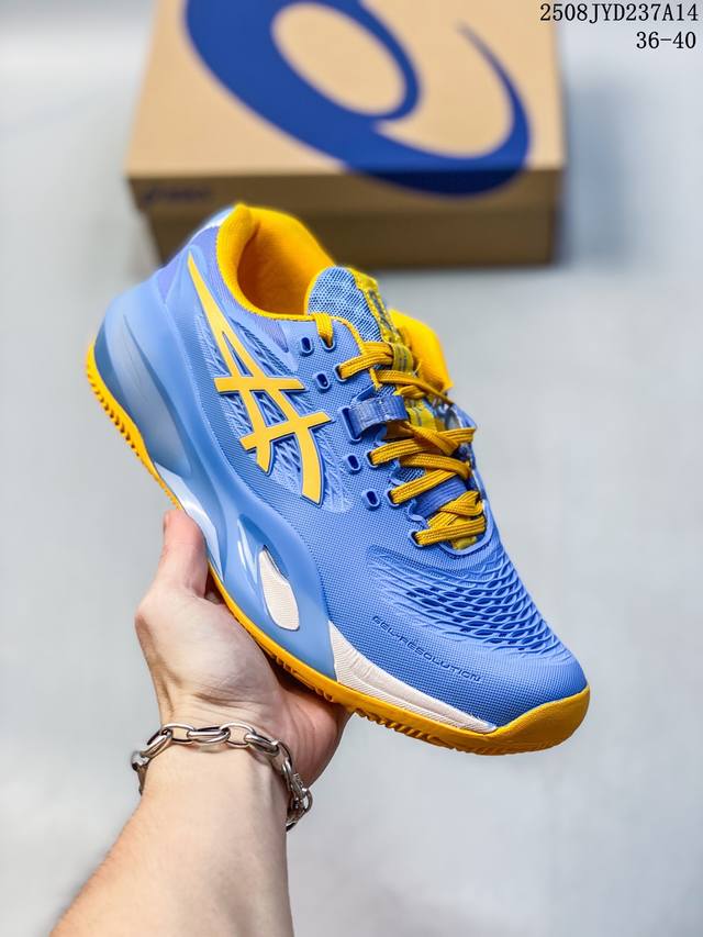 公司级Asics Gel-Resolution X 亚瑟士 专业网球鞋 没有鞋骨的设计 这是一种创新技术 它让脚底在每一次着地时都能感受到柔软而充足的缓冲 就像