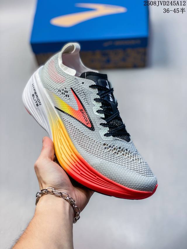 Brooks布鲁克斯 Hyperion Elite 舒适百搭运动 低帮 马拉松跑步鞋 男女同款 灰橙色 龙卷风 尺码：如图 编码：08Jvd245A12