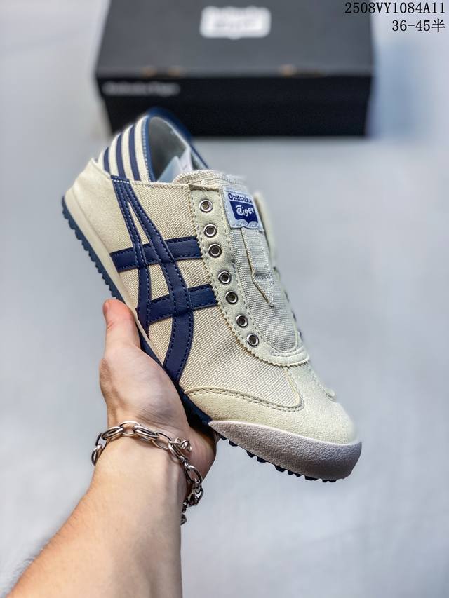 真标Onitsuka Tiger鬼冢虎 Mexico 66 Slip-On 一脚蹬低帮夏季透气运动休闲鞋 货号:1183A962-101 尺码:36 37 37