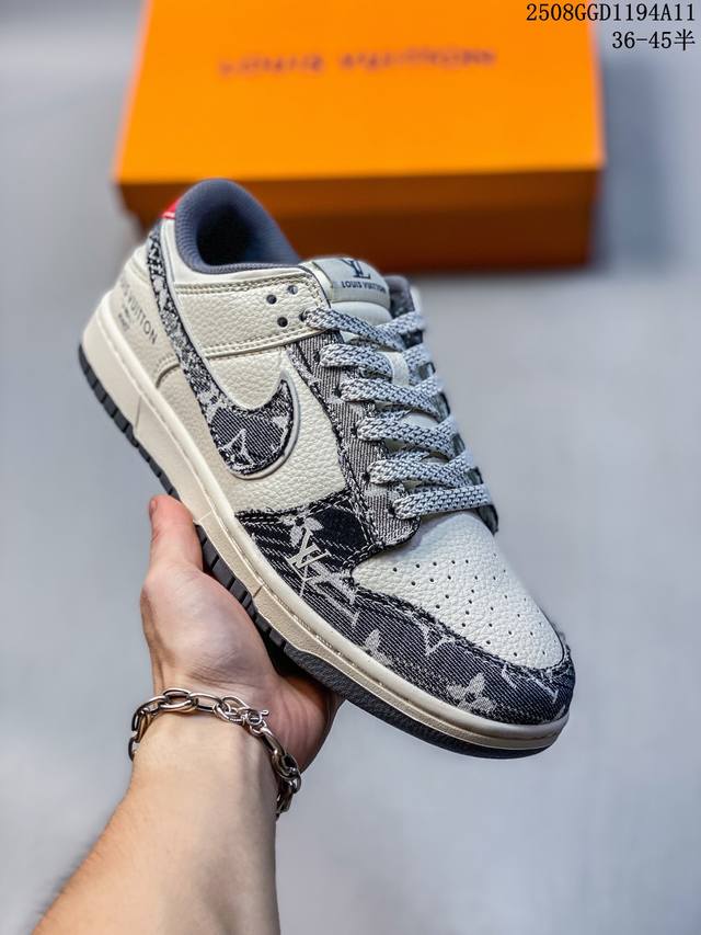海外爆款限量发售！公司级 Nike Sb Dunk Low“Lv联名 经典黑白灰牛仔配色” 高端定制 低帮休闲板鞋 定制鞋盒 大厂纯原品质出货 超高清洁度 皮料