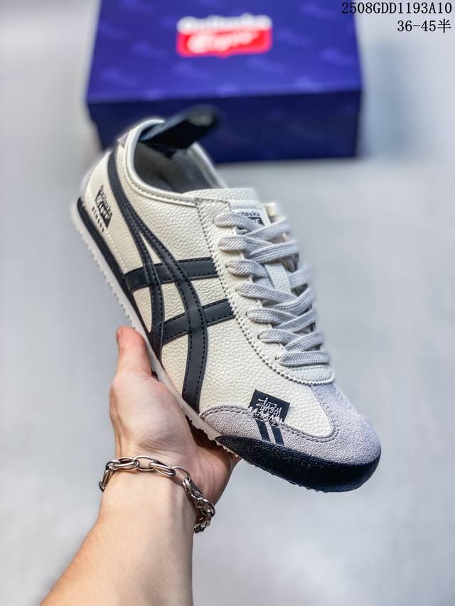 Onitsukatiger 鬼冢虎 -斯图西联名 低帮运动休闲鞋 黑色条纹配色 亚瑟士鬼冢虎复古经典板鞋经典传承及创新锐意，复古纹路、色泽、皮心颜色 质感百分百