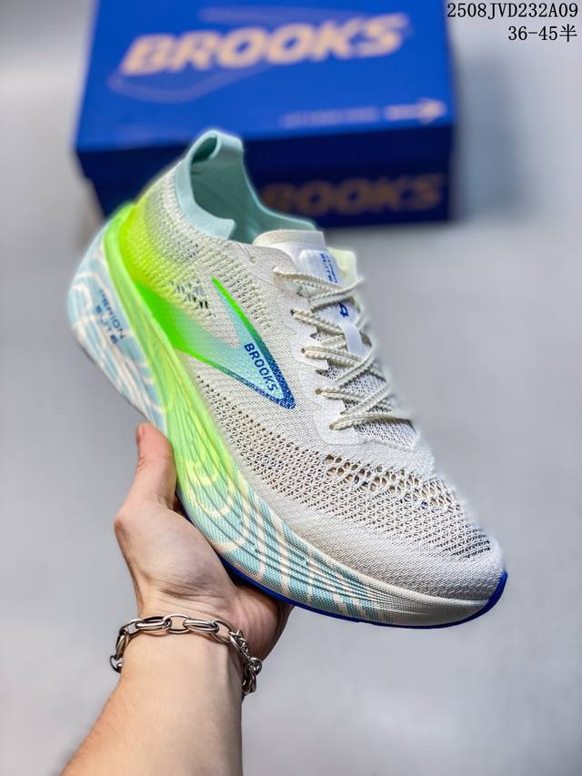 公司级Brooks布鲁克斯 Hyperion Elite 4 Pb 舒适百搭防滑耐磨 低帮 越野竞速跑步鞋 采用改进工程空气网眼组合热熔工艺 鞋面材质搭载Dna
