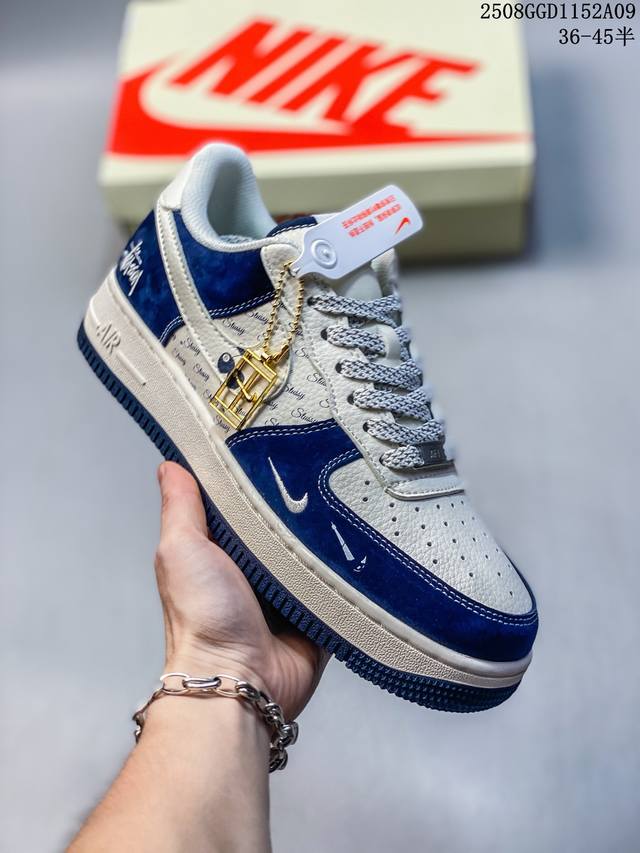 海外限量发售！公司级Nike Air Force 1 '07 Low “斯图西联名 海军蓝”空军一号 低帮 运动鞋 休闲鞋 折边针车 工艺难度大 原楦头原纸板