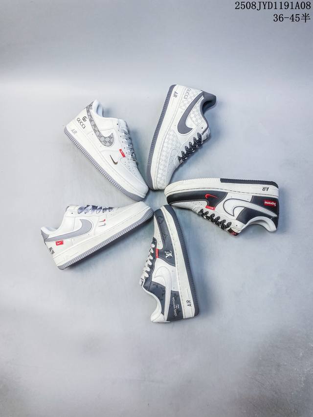 海外限量发售！公司级Nike Air Force 1 '07 Low “古驰联名 经典灰花纹”空军一号 低帮 运动鞋 休闲鞋 折边针车 工艺难度大 原楦头原纸板