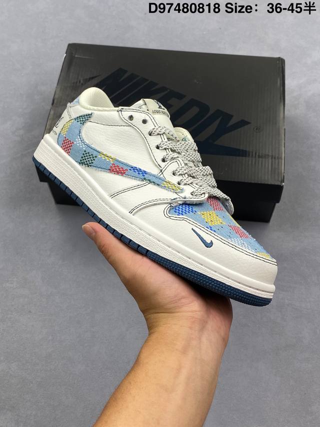 公司级Nike Air Jordan 1 X Travis Scott Aj1倒勾 乔一倒钩 ‘Diy’定制 耐克 低帮文化篮球鞋 完美品质出货 细节如图所示