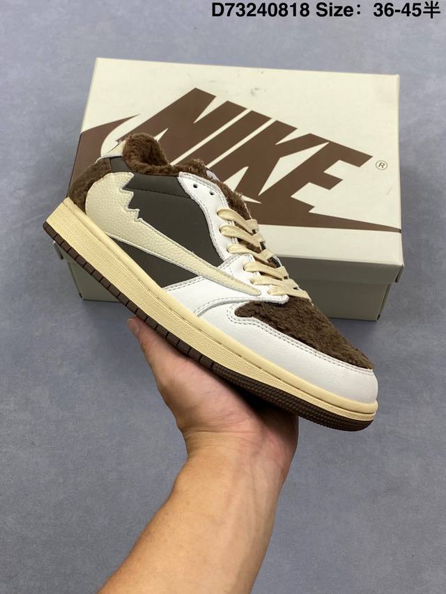 Aj1倒勾Travis Scott X Air Jordan 1 ” Reverse Mocha “ Aj1乔1 Ts 闪电 联名倒钩 低帮文化篮球鞋 完美品质