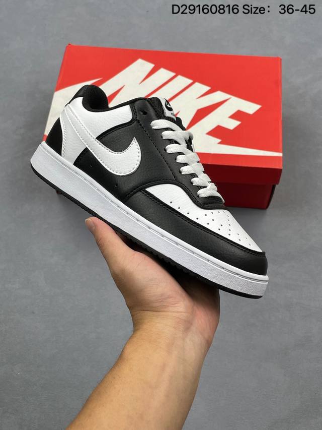 耐克Nike Court Vision Lo低帮百搭休闲运动板鞋。柔软、弹性十足的缓震性能和出色的中底设计，横跨复古与现代的外型结合，造就出风靡全球三十多年的F