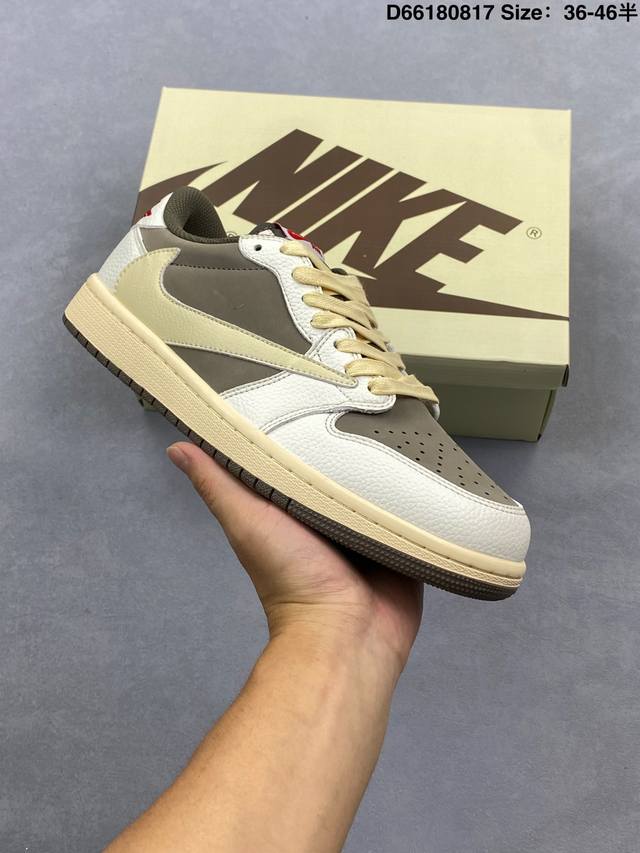 Aj1倒勾Travis Scott X Air Jordan 1 ” Reverse Mocha “ Aj1乔1 Ts 闪电 联名倒钩 低帮文化篮球鞋 货号:D