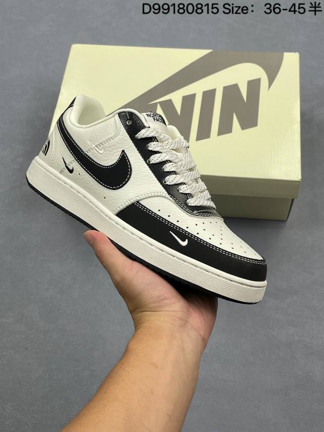 Nike Court Vision Low 定制配色 正面、内侧、外侧、前面和后面视角看下这双白又白的小白鞋，它好像是一双经典的糅合。比较舒服简单的经典设计，有