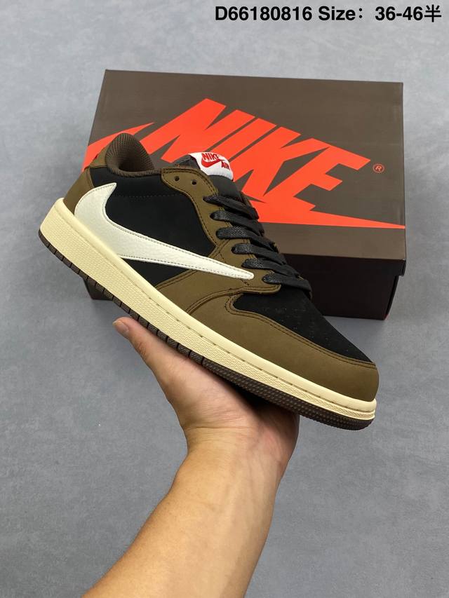 特价 Aj1倒勾Travis Scott X Air Jordan 1 ” Reverse Mocha “ Aj1乔1 Ts 闪电 联名倒钩 低帮文化篮球鞋 完