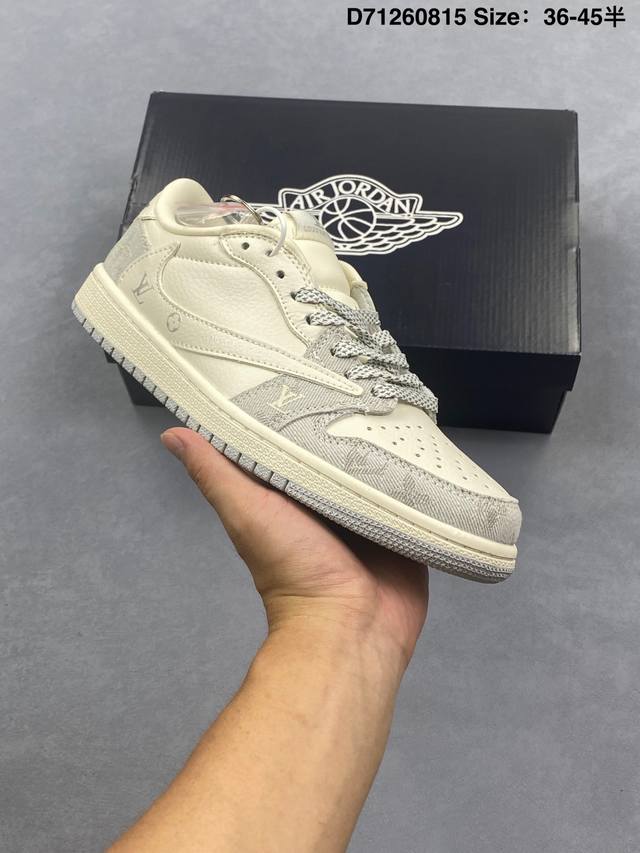 Nike Air Jordan 1 X Travis Scott Aj1倒勾 乔一倒钩 ‘Diy’定制 耐克 低帮文化篮球鞋 完美品质出货 细节如图所示 鞋面切