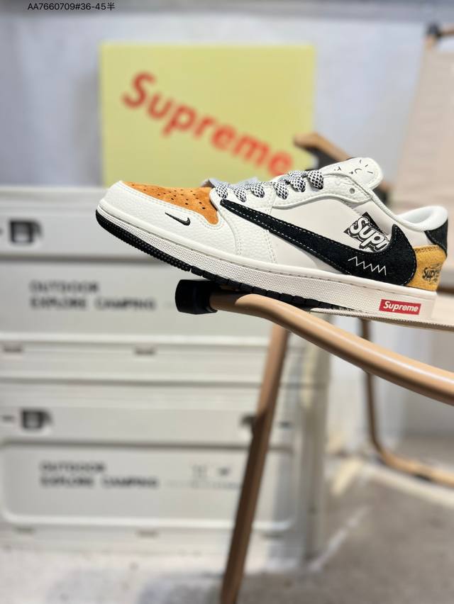 公司级头层皮Supreme X 乔丹Air Jordan 1 Low Aj1低帮系列篮球鞋 官方同步配色 原装级产物 #拒绝公底 立体鞋型 细节完美 高清洁度H