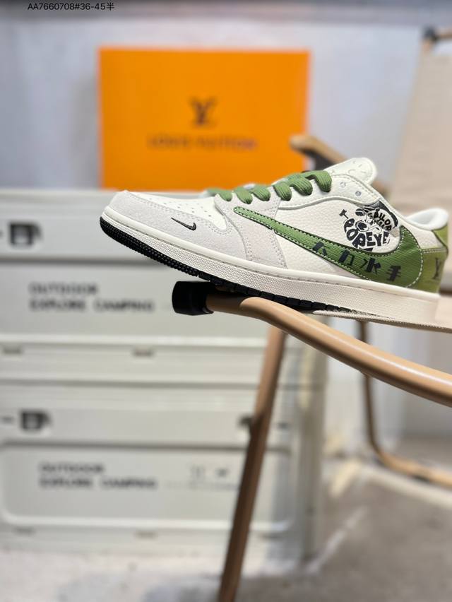 公司级头层皮Lv X 乔丹Air Jordan 1 Low Aj1低帮系列篮球鞋 官方同步配色 原装级产物 #拒绝公底 立体鞋型 细节完美 高清洁度Hs8068