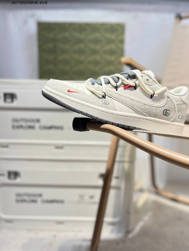 公司级头层皮古驰X 乔丹Air Jordan 1 Low Aj1低帮系列篮球鞋 官方同步配色 原装级产物 #拒绝公底 立体鞋型 细节完美 高清洁度Ht5088