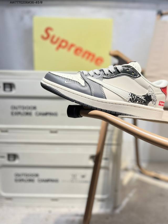 公司级头层皮Supreme X 乔丹Air Jordan 1 Low Aj1低帮系列篮球鞋 官方同步配色 原装级产物 #拒绝公底 立体鞋型 细节完美 高清洁度Q