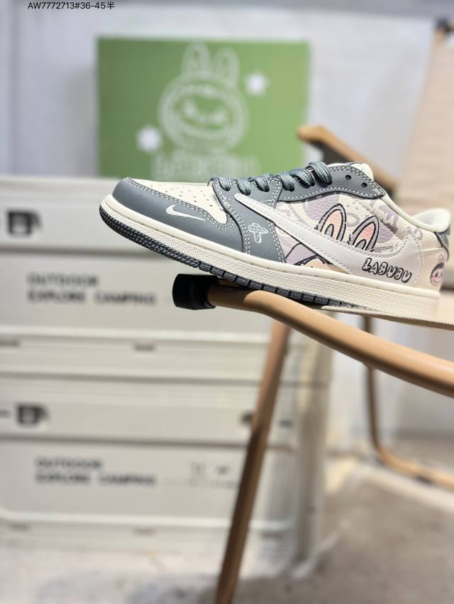 公司级头层皮拉布布 X 乔丹Air Jordan 1 Low Aj1低帮系列篮球鞋 官方同步配色 原装级产物 #拒绝公底 立体鞋型 细节完美 高清洁度Dx188