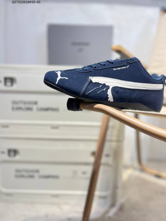 Puma 彪马 X Balenciaga巴黎世家 Speedcat 系列 薄底鞋 牛皮绒面革 圆头做旧磨损 低帮 生活休闲鞋 极速赛车系列 复古运动休闲跑鞋 充