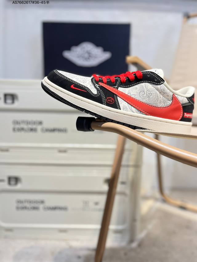 公司级头层皮Supreme X 乔丹Air Jordan 1 Low Aj1低帮系列篮球鞋 官方同步配色 原装级产物 #拒绝公底 立体鞋型 细节完美 高清洁度L