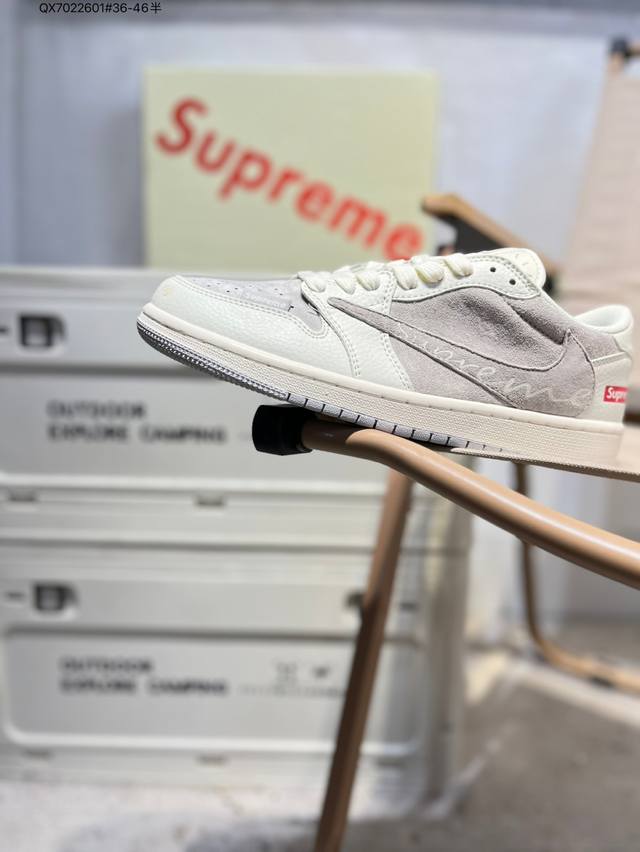 公司级头层皮Supreme X 乔丹Air Jordan 1 Low Aj1低帮系列篮球鞋 官方同步配色 原装级产物 #拒绝公底 立体鞋型 细节完美 高清洁度X