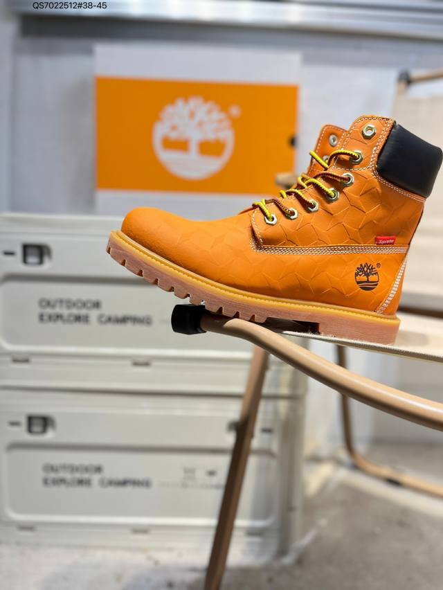 Supreme X Timberland添柏岚 天伯伦 户外高帮休闲大黄靴系列 冬季防寒户外专用 日常随意搭配 原盒原包装 #24Ss新款 时尚潮流搭配 面料采