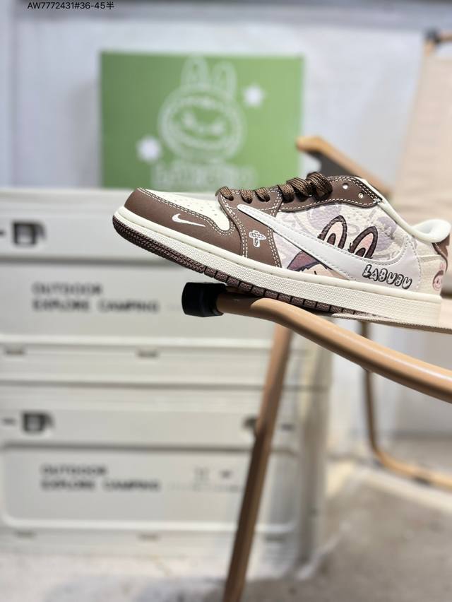 公司级头层皮拉布布 X 乔丹Air Jordan 1 Low Aj1低帮系列篮球鞋 官方同步配色 原装级产物 #拒绝公底 立体鞋型 细节完美 高清洁度Dx188