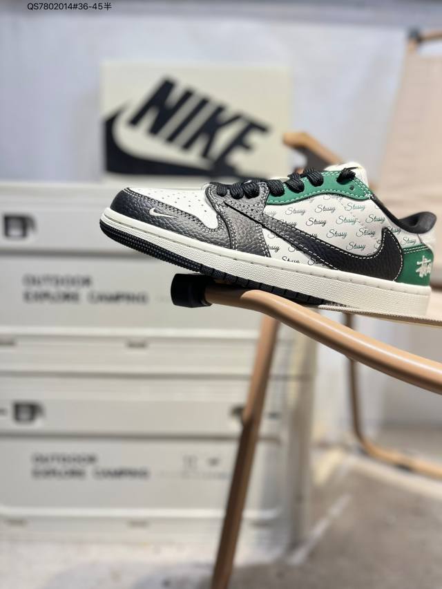 定制鞋盒 纯原大厂# 斯图西 X 乔丹Air Jordan 1 Low Aj1低帮系列篮球鞋 官方同步配色 原装级产物 #拒绝公底 立体鞋型 细节完美 高清洁度