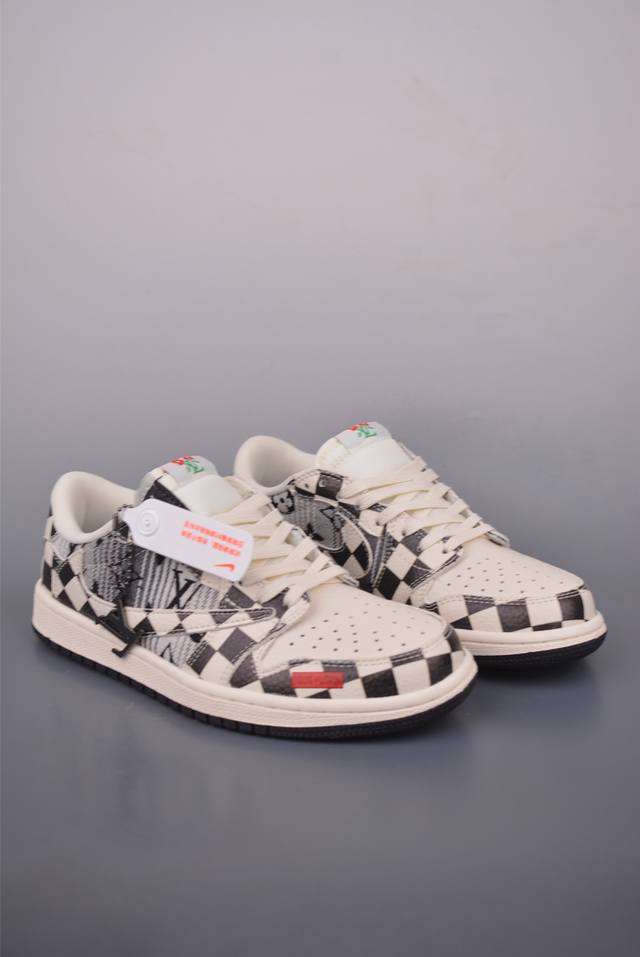 Fragment X Travis Scott X Lv Air Jordan 1 Low 三方联名倒钩 全新的三方联名低帮倒钩鞋面延续了黑脚趾设计，整双鞋以全