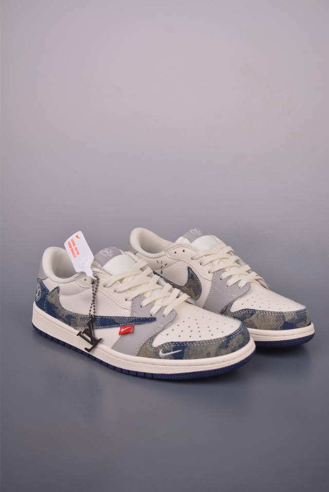 Fragment X Travis Scott X Lv Air Jordan 1 Low 三方联名倒钩 全新的三方联名低帮倒钩鞋面延续了黑脚趾设计，整双鞋以全