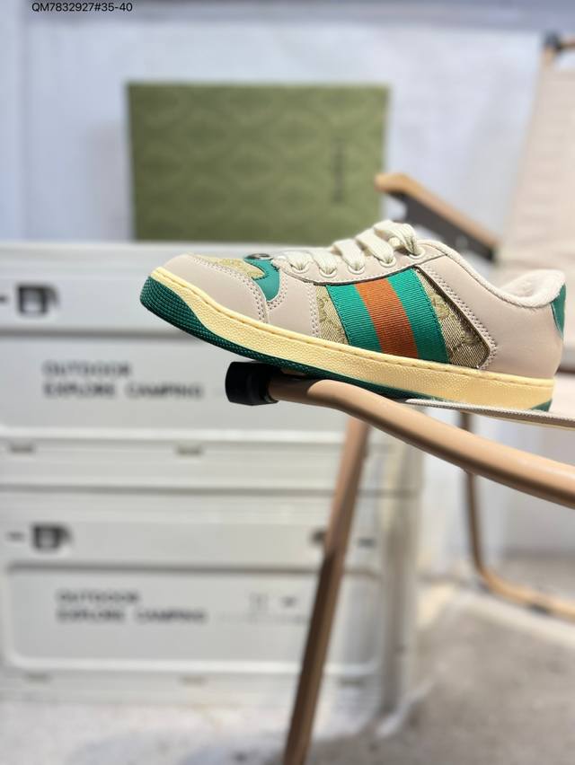 Gucci Distressed Screener Sneaker古驰经典小脏鞋原型复古百搭老爹板鞋 复古学院风Qm7832927#35-40