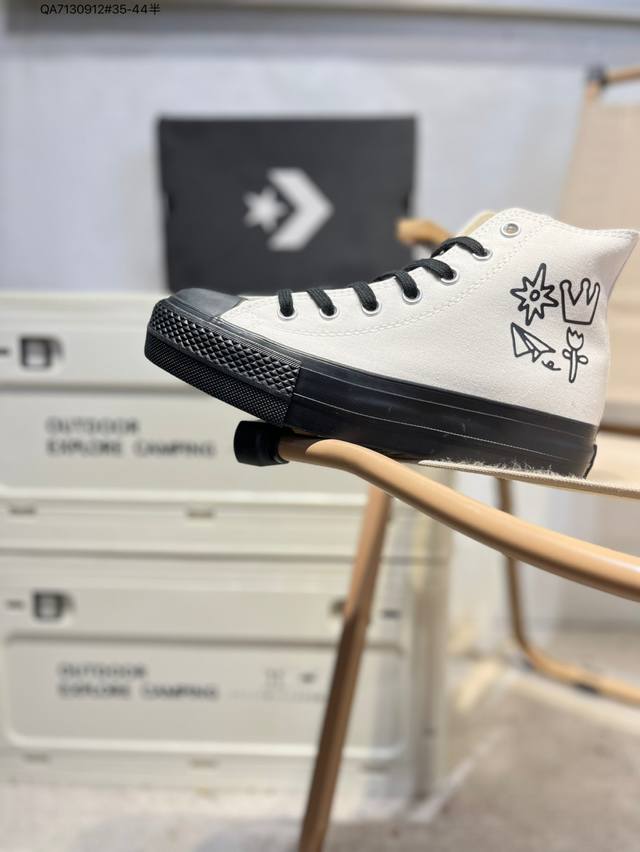 匡威2025增高系列奥利奥白黑 Converse All Star Lifted Overtape Hi 经典百搭 防滑耐磨 高帮 帆布鞋 男女同款 白黑色 黑