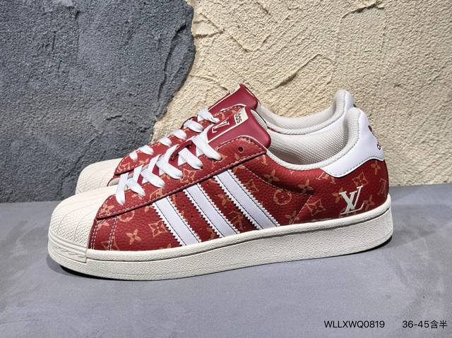 新品上市实拍 海外爆款限量发售！高端定制Adidas贝壳头 “Lv路易威登联名-酒红米白”Lv印花效果 高端定制 低帮休闲板鞋 定制鞋盒 大厂纯原品质出货 超高