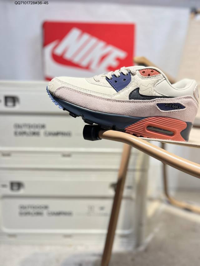 耐克Nike Air Max 90 经典复古小气垫缓震跑鞋 鞋面由皮和革织物打造，犀利的条线打造出酷劲十的足视觉效果 网布鞋增面强透气性，穿着为极舒适 经可典视
