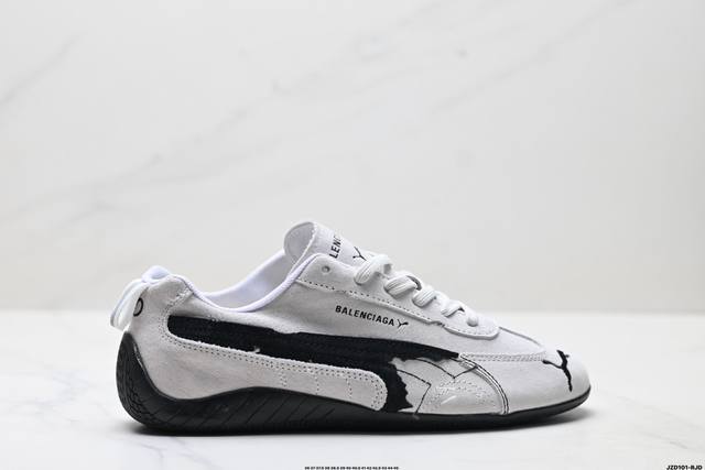 真标puma 彪马 X Balenciaga巴黎世家 Speedcat 系列 薄底鞋 牛皮绒面革 圆头做旧磨损 低帮 生活休闲鞋 官方货号:847146 Wsd