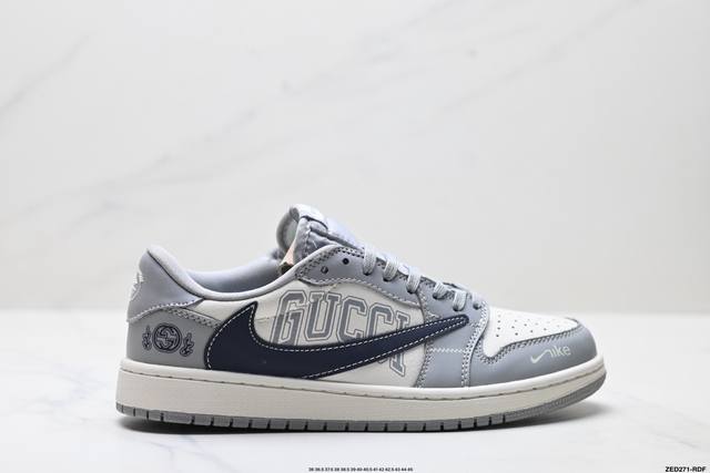 公司级Nike Air Jordan 1 X Travis Scott Aj1倒勾 乔一倒钩 ‘Diy’定制 耐克 低帮文化篮球鞋 完美品质出货 细节如图所示
