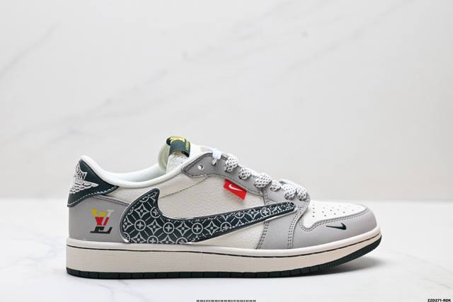 公司级Nike Air Jordan 1 X Travis Scott Aj1倒勾 乔一倒钩 ‘Diy’定制 耐克 低帮文化篮球鞋 完美品质出货 细节如图所示