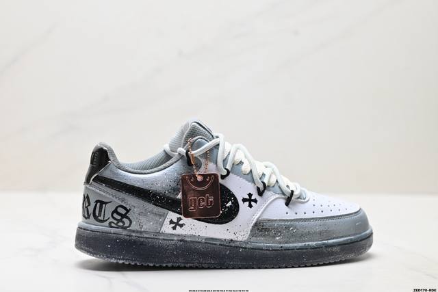 公司级Nike Court Vision Lo ‘Diy’定制 低帮百搭 透气休闲运动板鞋 兼顾舒适脚感和出众风范 演绎匠心之作 结构性的支撑贴合感结合复古篮球