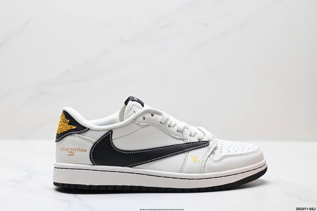 公司级Nike Air Jordan 1 X Travis Scott Aj1倒勾 乔一倒钩 ‘Diy’定制 耐克 低帮文化篮球鞋 完美品质出货 细节如图所示