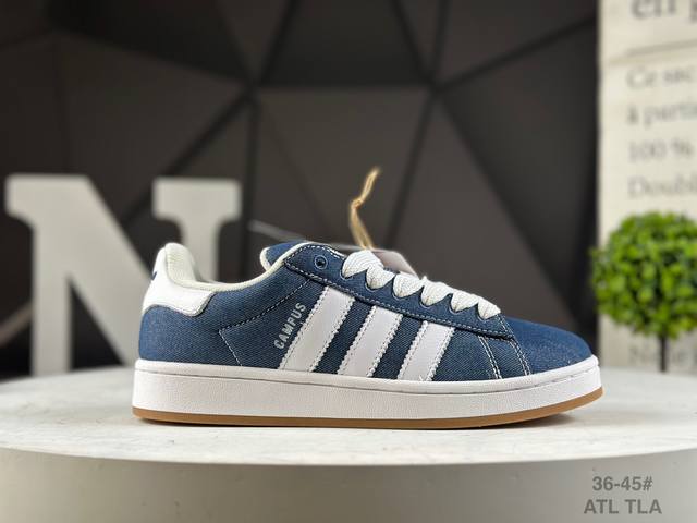 真标带半码Adidas Originals Campus 00S 牛仔蓝 学院系列面包风经典复古低帮百搭休闲运动板鞋 货号：Ji3163 Atl 尺码：36-4