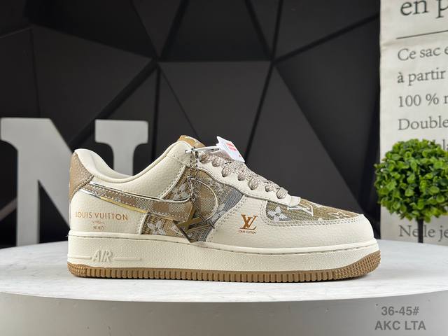 公司级耐克 Nike Air Force 1 '07 Low “路易威登Lv联名--- 米白黄帆布印花” 高端定制 低帮休闲板鞋 定制鞋盒 大厂纯原品质出货 超