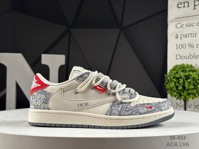 公司级 Travis Scott X Fragment Design X Jordan Air Jordan 1 Low Og Sp 迪奥联名-米灰牛仔布红标”