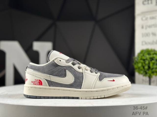 福利特价 头层耐克 Nike Jordan Air Jordan 1 北面联名 高端定制 低帮 复古 减震 防滑 耐磨 篮球鞋 定制鞋盒 大厂纯原品质出货 超高