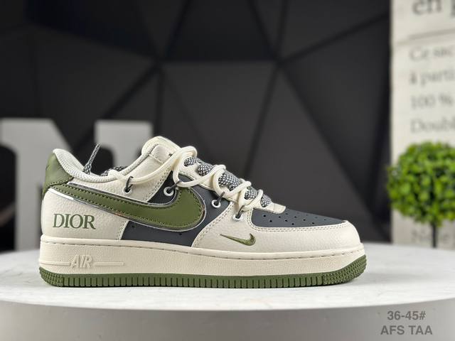 福利特价 公司级耐克 Nike Air Force 1 '07 Low “迪奥联名 米绿抽绳”空军一号 低帮 运动鞋 休闲鞋 折边针车 工艺难度大 原楦头原纸板