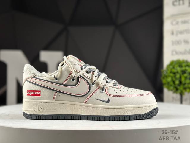 福利特价 公司级耐克 Nike Air Force 1 '07 Low “Supreme联名 红线灰底”空军一号 低帮 运动鞋 休闲鞋 折边针车 工艺难度大 原