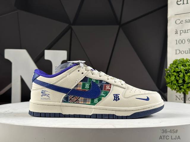 公司级耐克 Nike Sb Dunk Low“巴宝莉联名-白蓝复古拼接” 高端定制 低帮休闲板鞋 定制鞋盒 大厂纯原品质出货 超高清洁度 皮料切割干净无任何毛边