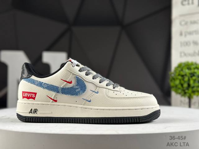 公司级耐克 Nike Air Force 1 '07 Low “李维斯联名 米蓝牛仔四勾”空军一号 低帮 运动鞋 休闲鞋 折边针车 工艺难度大 原楦头原纸板 原